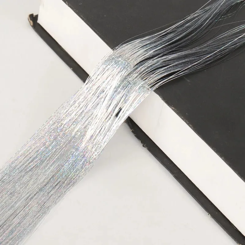 Synthetic Hair Tinsel Kit 48 inch Colourful Fairy Tinsel Hair Extensions Heat Resistant With Shiny Hair Accessories For Women