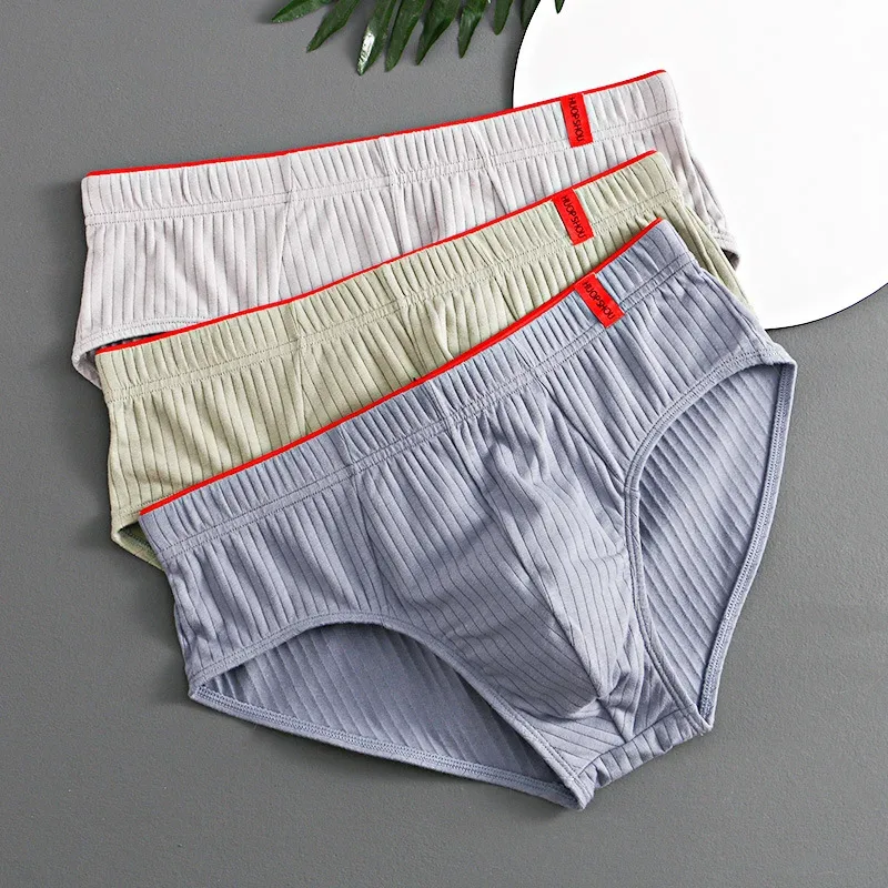 1/3 pçs cuecas masculinas meados de cintura elástica macia respirável anti-séptico u convexo listrado cor sólida casual cuecas masculinas