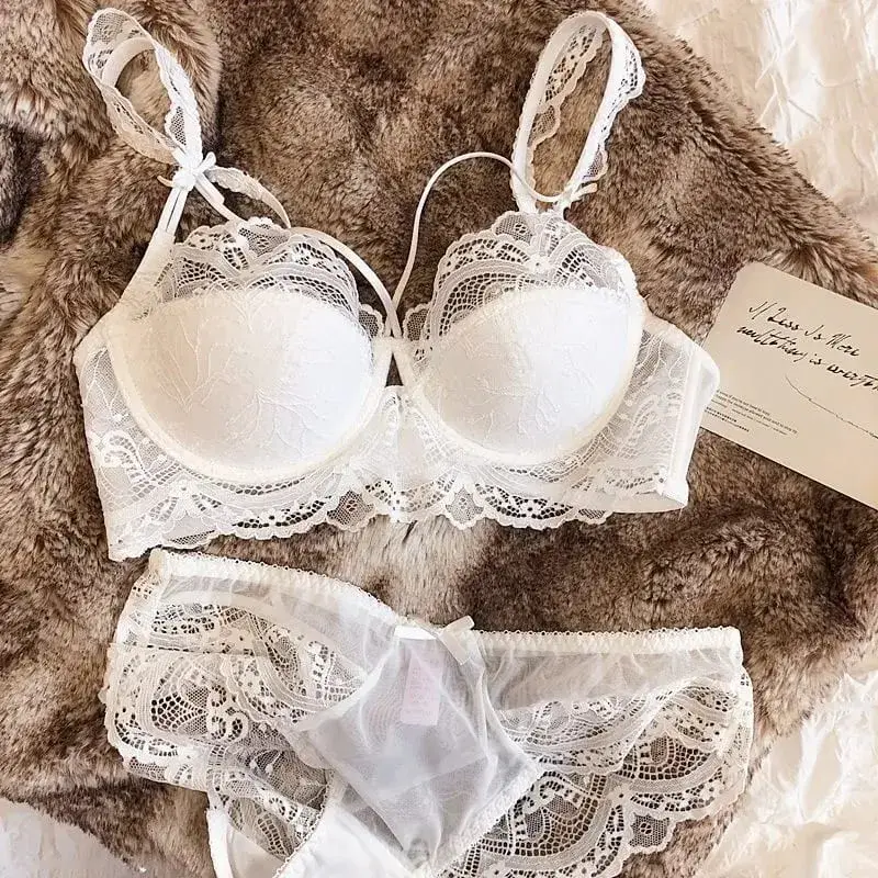 Adjustable Lace Bralette for Small Chest Bra Set Removable Straps & Thin Padding Soft Wire Comfort Muslim Girls Underwear