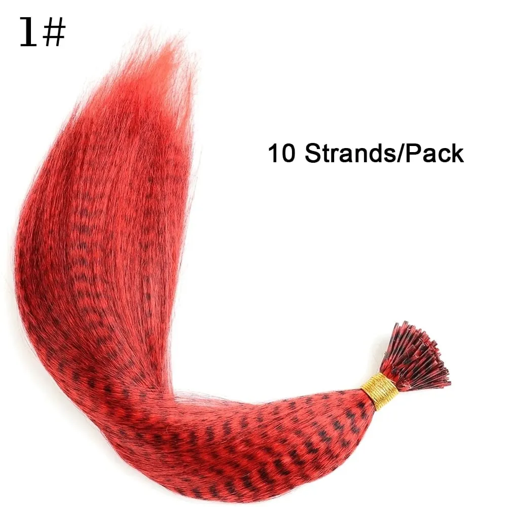 Synthetic Colored I-Tip Faux Feather Hair Extensions 16" 10 Strands/Pack Women's Heat Resistant Fiber Wig Accessories
