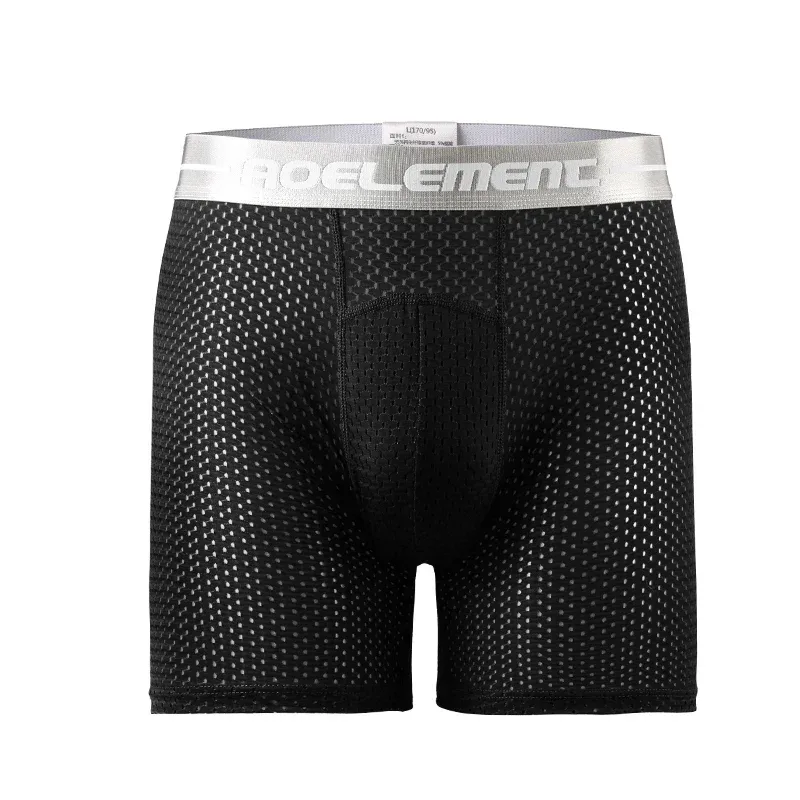 Professional sports men's underwear lengthened anti-wear leg boxer shorts ice silk hollow breathable quick dry running long leg