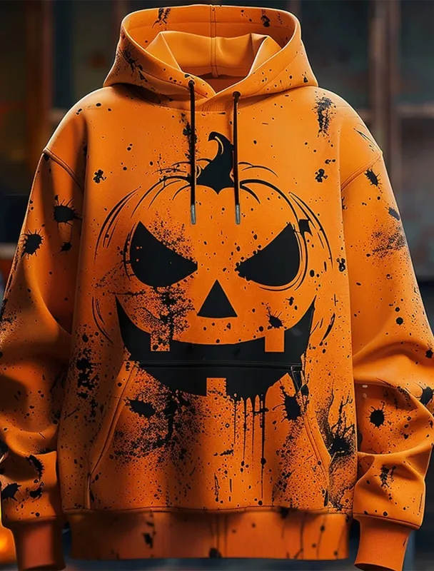 Halloween Men's Graphic Hoodie Pumpkin Prints Classic Casual 3D Pullover Holiday Fashion Hoodies Thin Style Long Sleeve Hooded