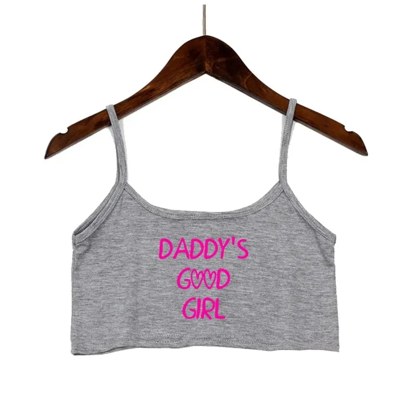 Pink Letters Print Summer Women's Crop Top Sexy Elastic Cotton Camis Sleeveless Short Tank Top Bar Tops Women