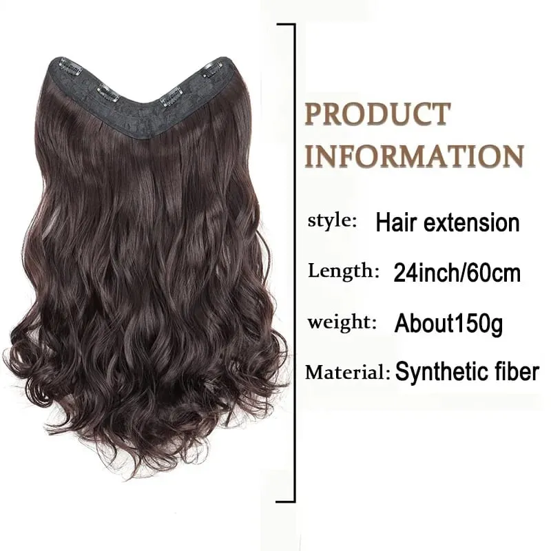 24Inch Synthetic Long V‑Shape Wavy Curly Hair Extensions Heat‑Resistant Fiber Soft Hairpiece for Women Daily Party Hairstyle