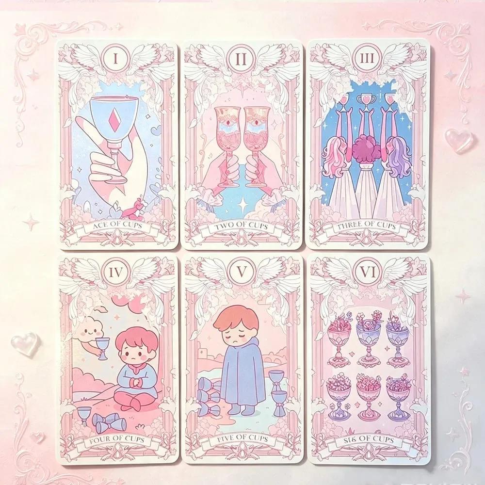 Kawaii Pink Large‑sized 78PCS Tarot Deck with Guidebook - Cute Anime Illustration for Fate Divination Future Telling Table Game — image 4