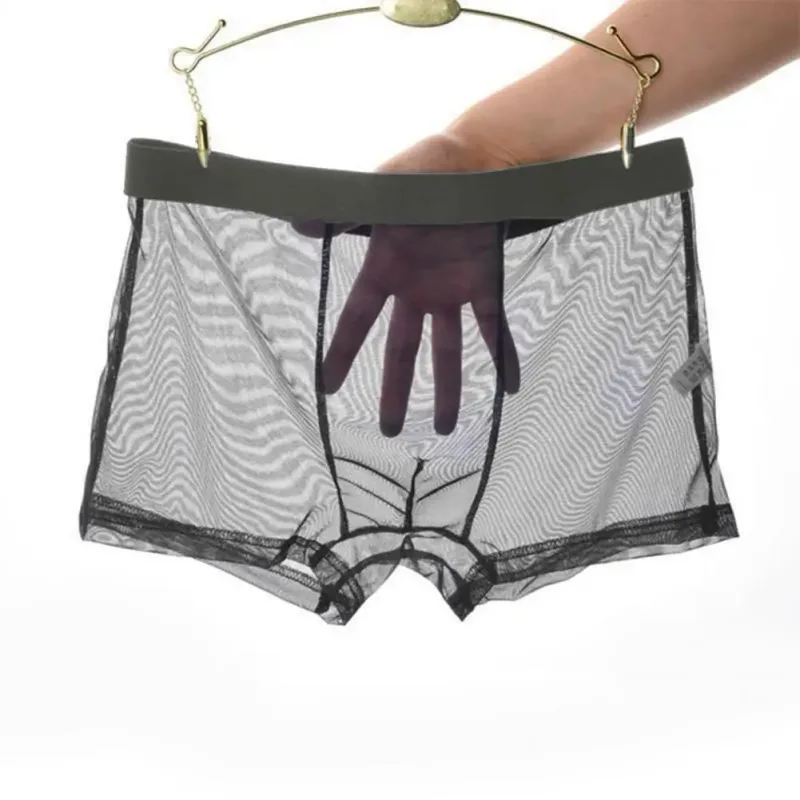 الملاكمين شفافة للرجال انظر من خلال السراويل الذكور مثير شبكة منخفضة الخصر الحرير الجليد رقيقة التبريد الرجال سراويل الرجال الملابس الداخلية