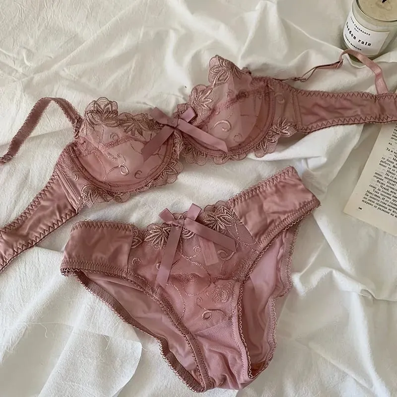 Sheer Non Padded Bralette for Small Boobs Ultra Thin Adjustable Lace Bra Sexy Halterneck Lingerie Set for Women BANERDANNI