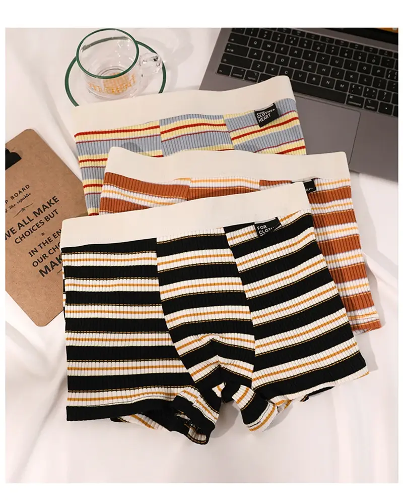 Men's Cotton Panties Sexy Stripe Comfortable Underpants Elastic Breathable Boxer Shorts U Bulge Pouch Male Underwear Cueca Homme