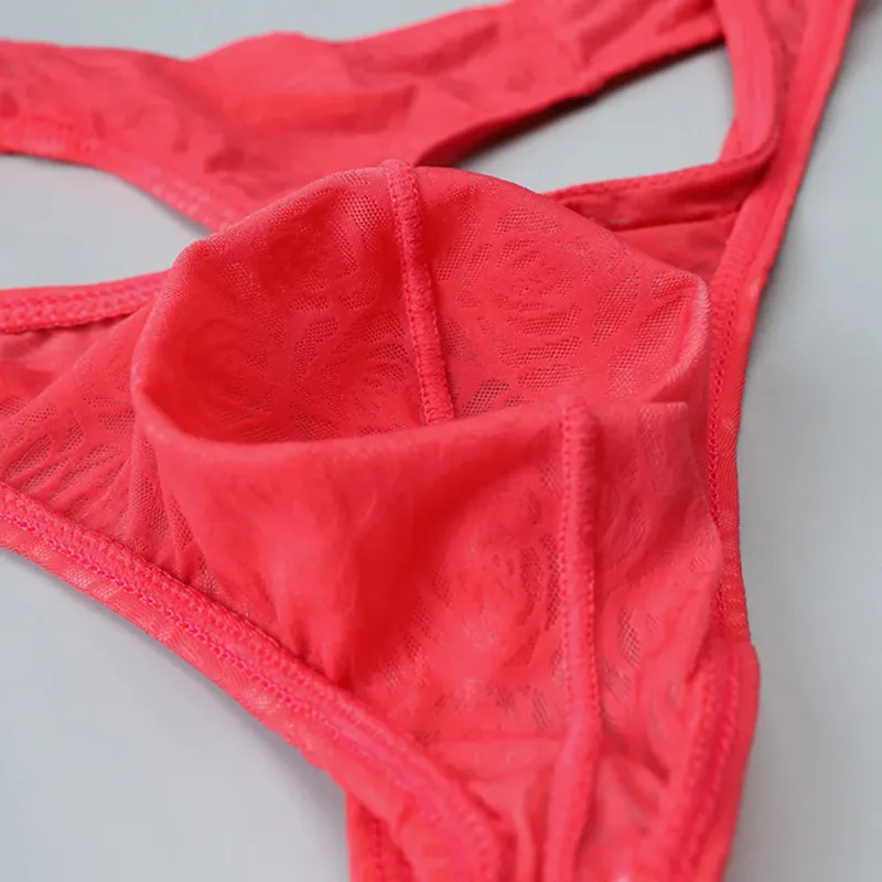 Männer Spitze Jacquard G-string Unterwäsche Hohe Dehnbare Große Tasche Tanga Höschen Sexy Homosexuell Erotische T-back Unterhose