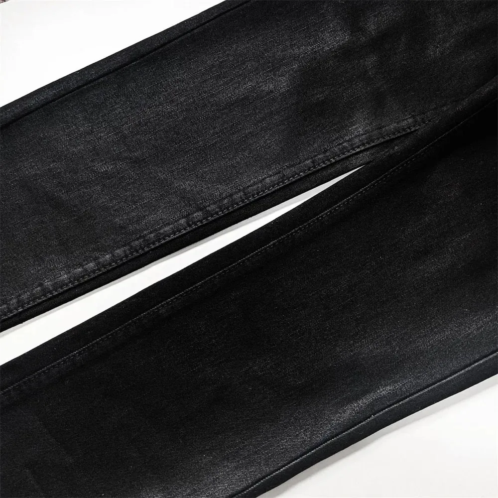 Jeans Men Fashion Classic style Retro Wash black paint Hole Repair Low Rise Stretch Skinny Pleated Ripped Frayed Jeans Trousers — image 6