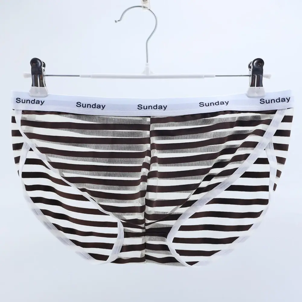 Men Casual Transparent Striped Mesh Briefs Side Fork Panties Shorts Breathable Pouch Man Comfortable Home Underwear