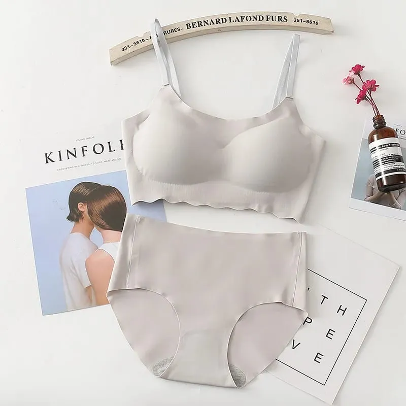 Seamless Bralette Set Strappy Camisole No Underwire Comfortable Sleep Yoga Sports Bra Panties Combo