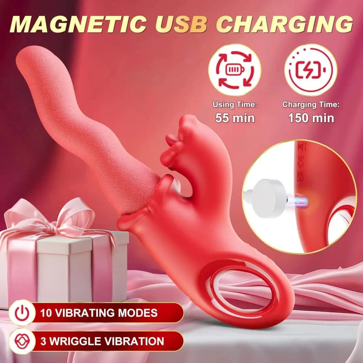Penggetar 3 IN 1 Gulir Lidah Klitoris untuk Wanita Puting Klit G-spot Stimulator Pemijat Vagina Wanita Mainan Seks Dewasa