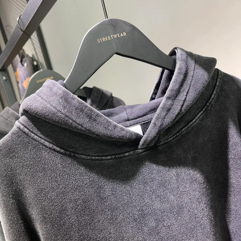 HAI Customizable Retro Washed Hoodies 100% Cotton Tops Black Acid Vintage Hooded Sweatshirts Oversize Hip Hop Male Pullover