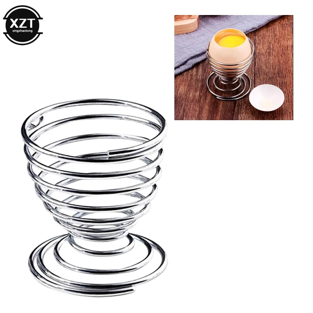 2PCS Eggs Holder Spiral Stainelss Egg Cup Boiled Kitchen Breakfast Hard Boiled Spring Holder Egg Cup Cooking Tool Kitchen Gadget