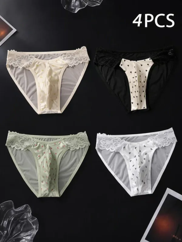 4PCSSexy Mutandine senza cuciture da uomo Ice Ultra sottile Sport Fitness Rigonfiamento Pouch slip Mutandine maschili Vita bassa 3256812833245883