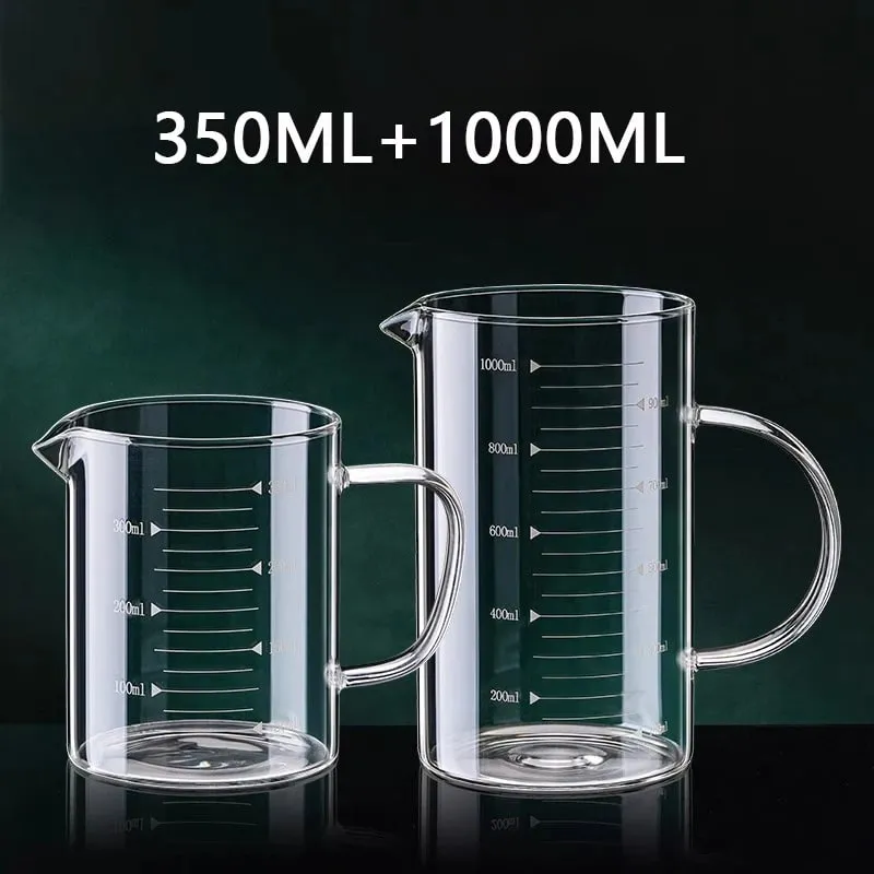 1/2pcs Glass Measuring Cup With Handle Heat-resistant Laboratory Beaker Kitchen Milk Coffe Measuring Mug 250/350/500/1000ml