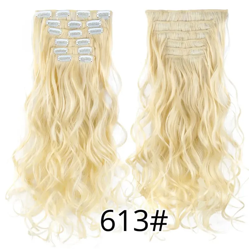 Black Clip In Extensions Straight 22" Long Synthetic Thick Clips On Hair Piece For Women 6Pcs/Set Curly Full Head Weddings Daily