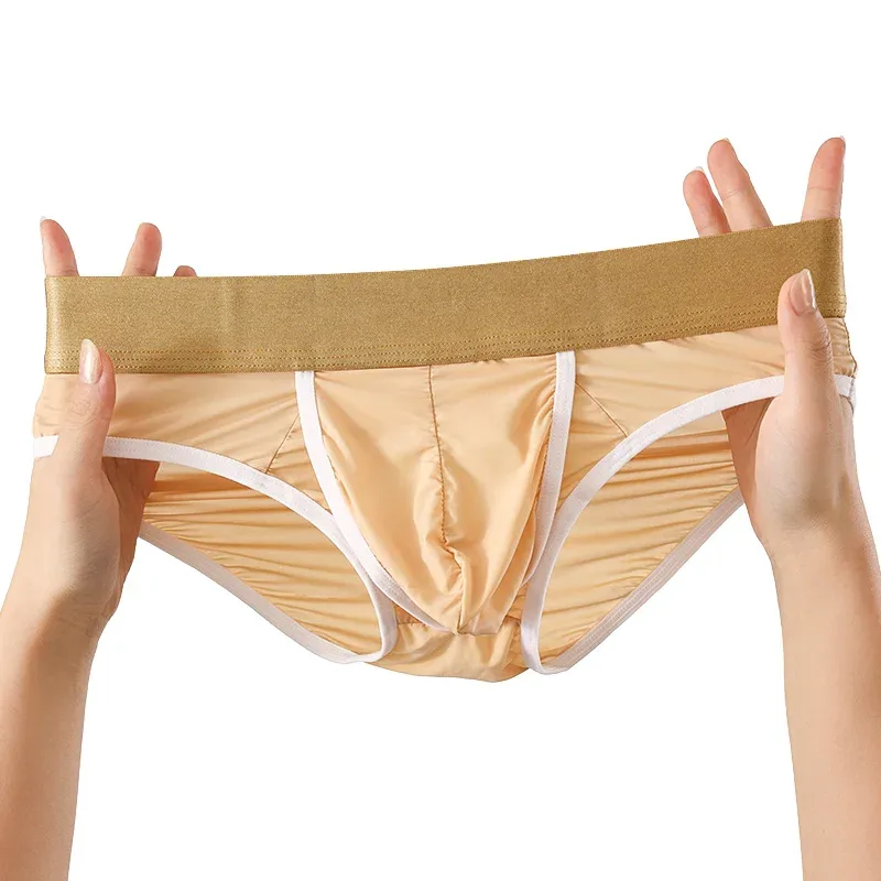 Sexy Men's Underwear Open Front Briefs Crotch Hole Male Gay Underpants Ice Silk U Convex Design Low Waist Panties