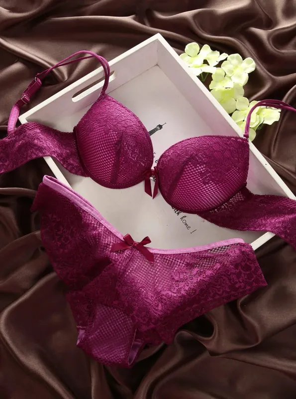 Ny sexet bh hule trusser Ensfarvet undertøjssæt BC Cup blonde top push up dame ryg lukning plus størrelse lingeri sæt