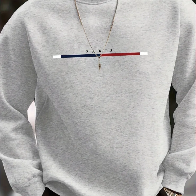 Autunno e inverno casual sportivo da uomo ampio stampa Parigi oversize con caldo pullover in pile girocollo a maniche lunghe felpa