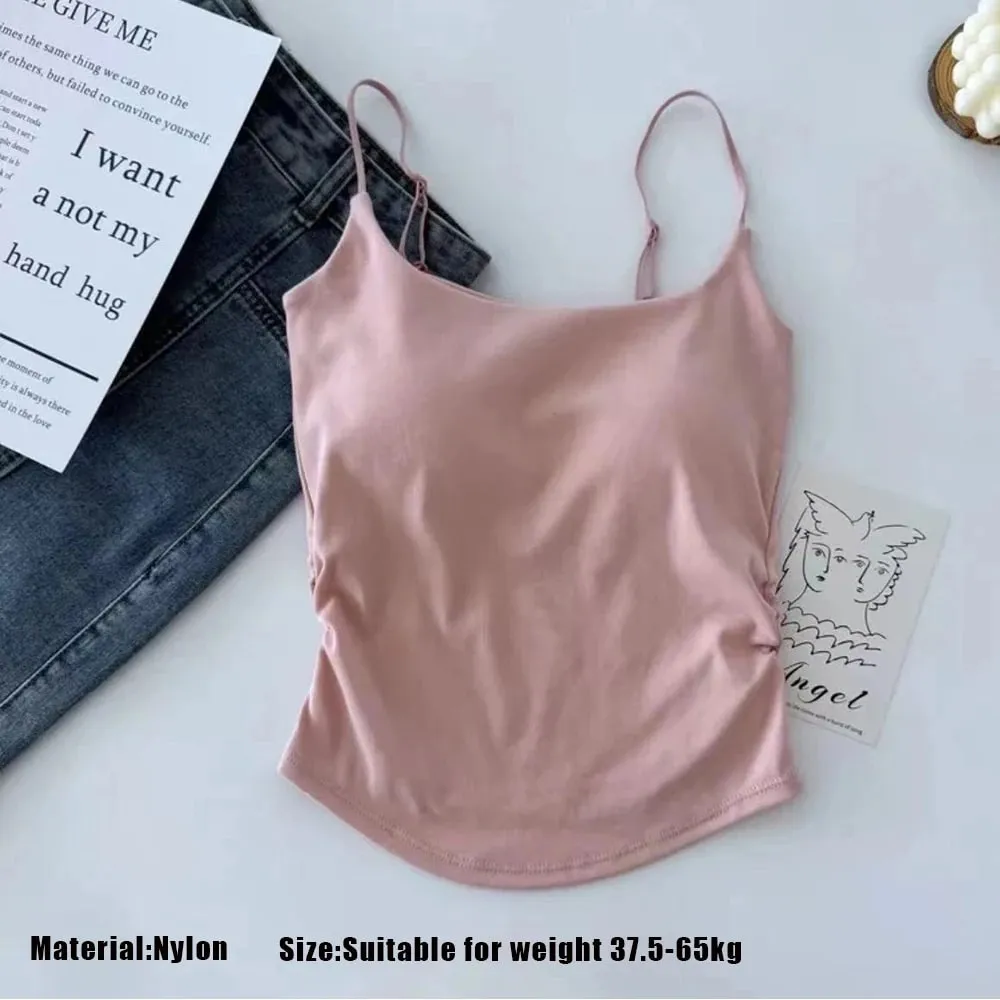 Y2K Streetwear Women Spaghetti Strap Crop Top With Bra Bodycon Sleeveless Cami Tube Top Basic Camisole Tees Korean Women Clothes