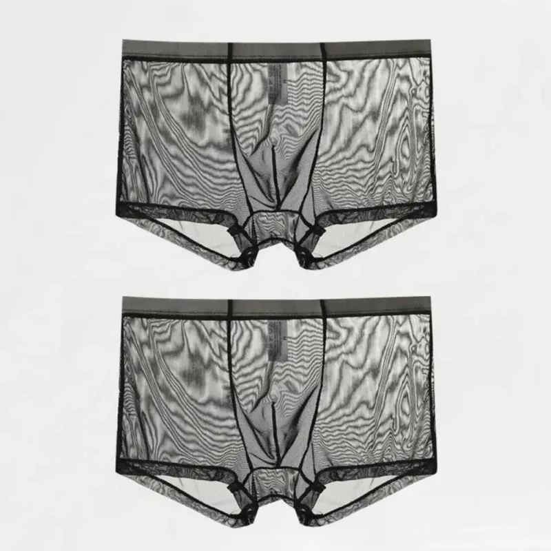 الملاكمين شفافة للرجال انظر من خلال السراويل الذكور مثير شبكة منخفضة الخصر الحرير الجليد رقيقة التبريد الرجال سراويل الرجال الملابس الداخلية