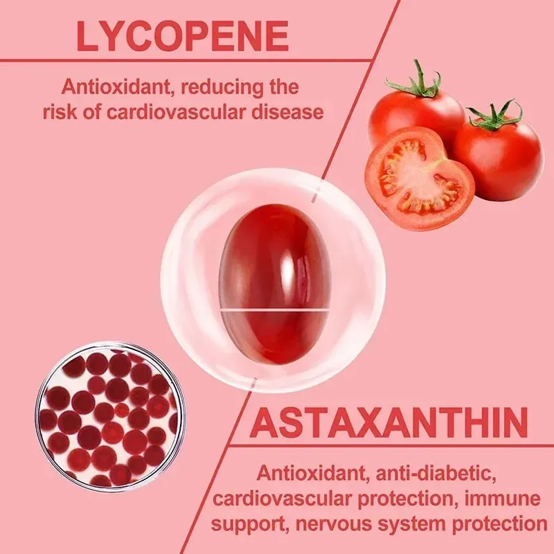 Astaxanthin + Lycopen Kapsler - Antioxidant understøtter hjertesyn og prostata sundhed forbedrer immunitet