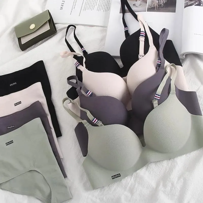 Wireless Ice Silk No Steel Ring Seamless Bra Set Women Push Up Bra Beautiful Back Sexy Bra Underwear Comfortable Seaml