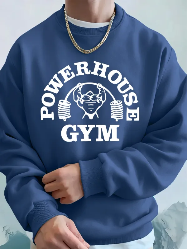 Powerhouse Tập Gym In Chữ Cái Nam Áo Nỉ Mùa Đông Nỉ Ấm Áo Hàn Quốc Rời Cổ Tròn Áo Chui Đầu Hip Hop Nam Quần Áo