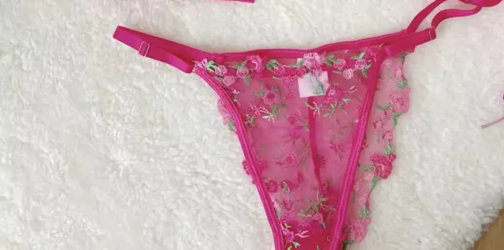 French Floral Bra Set Women | Sweet Sexy Sheer Mesh Lace Transparent Underwear Set | Practical & Feminine MOYISU Sexy Panty Set