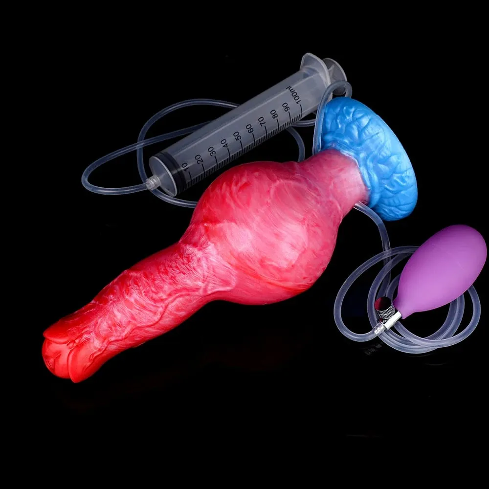 Ejaculation Anal Plug Dog/Wolf Dildo Inflatable Big Knot Penis with Squirting Function Strong Sucker Sex Toy for Women Men