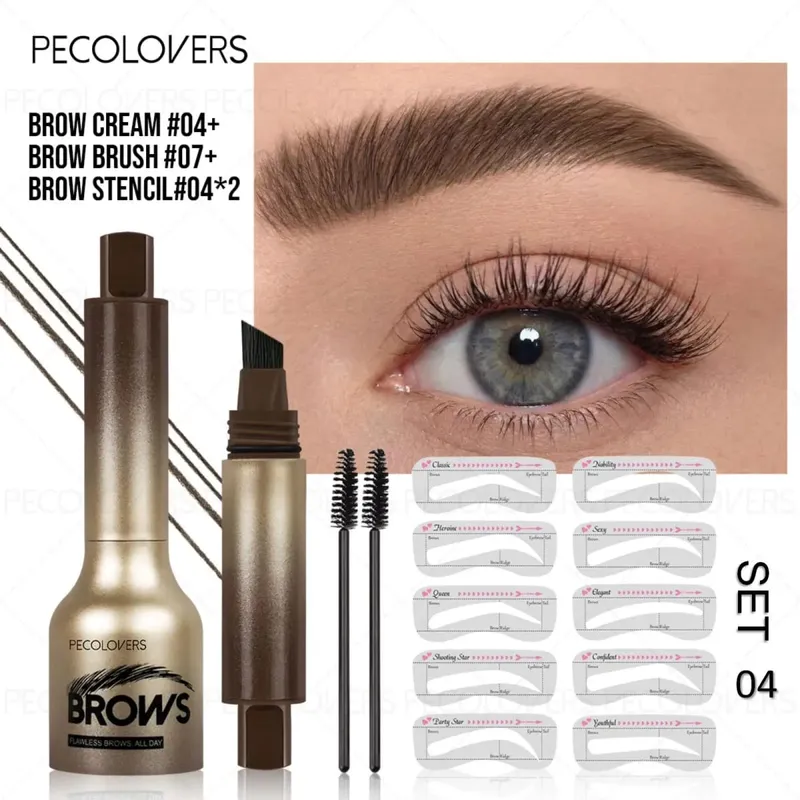 Professional 4 Pcs Eyebrow Products Makeup Set - Eyebrow Stamp & Eyebrow Powder & Small Brush Fill The Shapes of Eyebrow