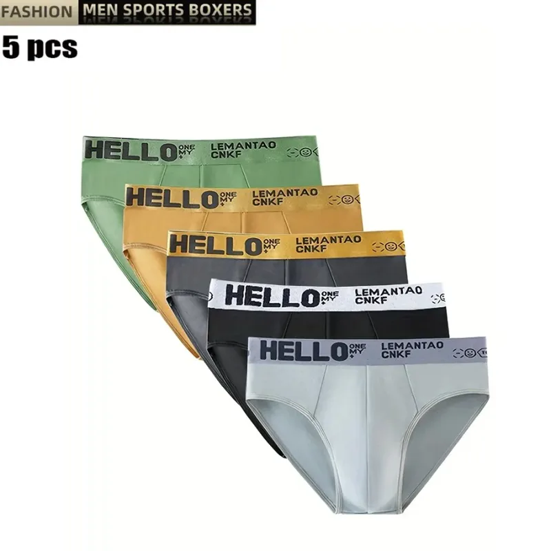 5Pcs Men's Underwear Summer Men Briefs Male Large Size Boy Comfortable Solid Underpants Fungi-Proofing Men Panties — image 1