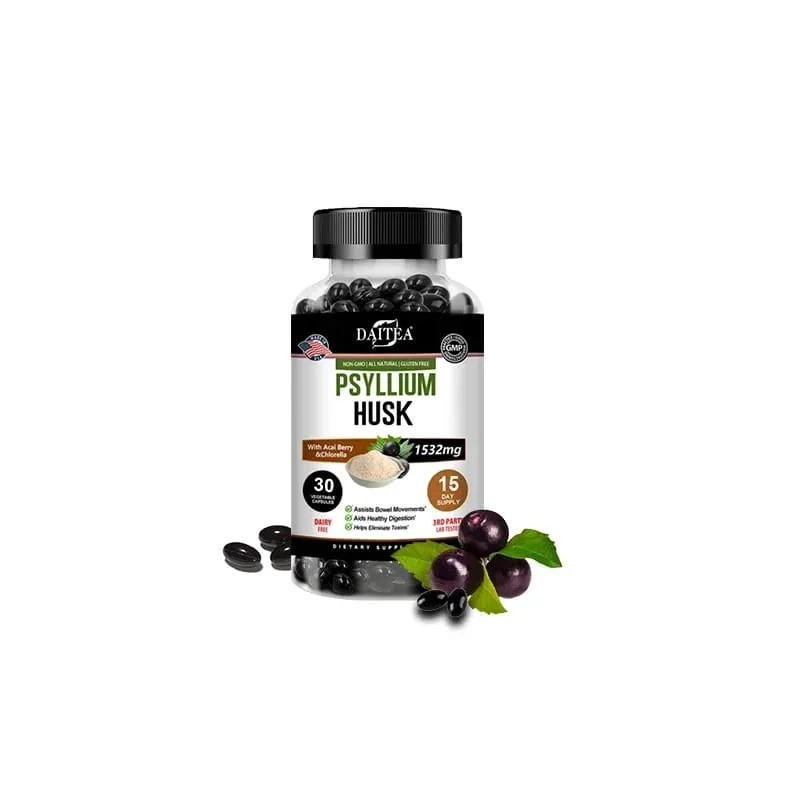 Psyllium Husk Capsules - Improve Constipation Accelerate Metabolism Nutrient Digestion Intestinal Health for Adult Men &Women