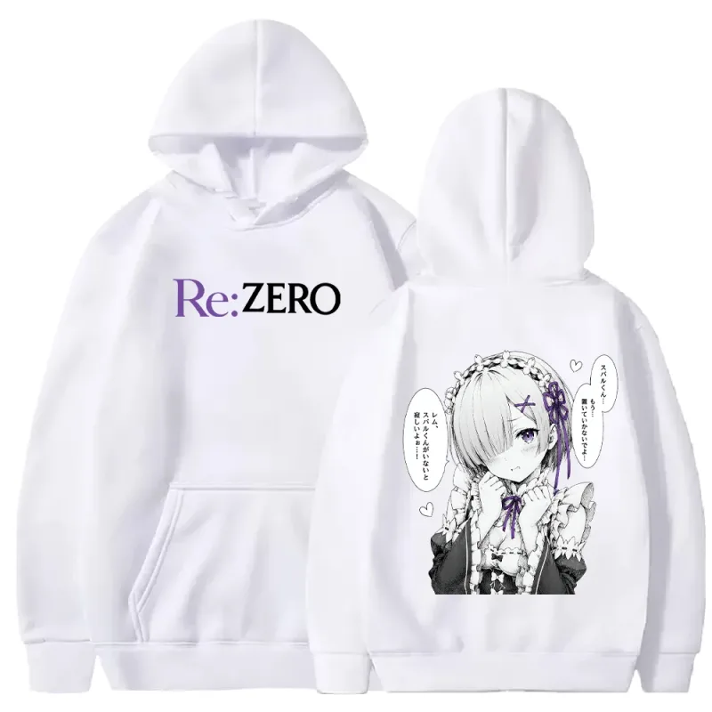Rem Manga Re:Zero พิมพ์ Hoodies แฟชั่น Harajuku Streetwear ผู้ชายผู้หญิงเสื้อผ้าฤดูใบไม้ร่วงแขนยาว Casual ขนแกะ Hooded Pullover