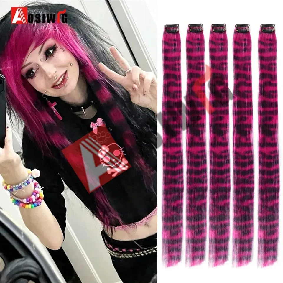 5PC Synthetic Feather Hair Extensions With Clips Heat Resistant Straight Hair Extensions Color Colored Black Hair Clip Womens 8G
