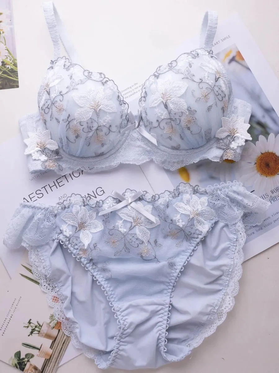 Conjunto de lingerie doce estilo japonês, conjunto de sutiã fino bordado com copo raso tipo 2