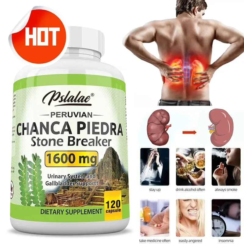 Chanca Piedra Capsules 1600mg - Soutien des voies urinaires Supplément sans OGM Écrasement des calculs rénaux