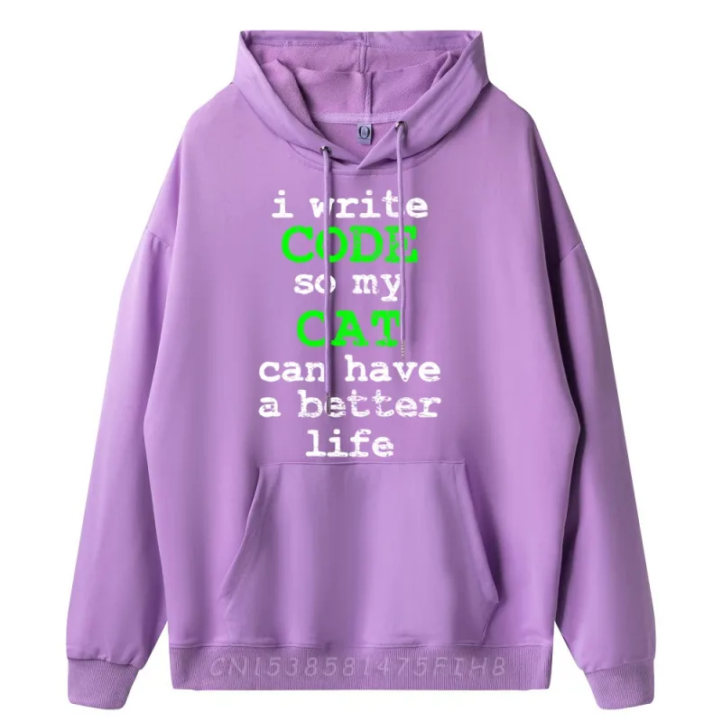 Code Coding Programmer Computer Science Cat Vintage Graphic Sweatshirts Men Oversize Man Hoodies Valentines Day