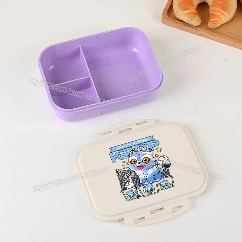 Demon Hunters Lunch Box for Boy Girl Cute Mira Zoey Jinu Portable Plastic Bento Box with Dinnerware Food Fruit Container