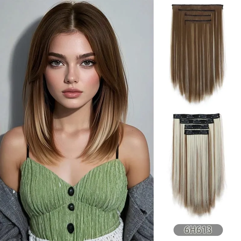 14Inch Synthetic Short Straight Hair Extension 4pcs/set Clip in Length & Volume Hairpiece for Women Everyday Style