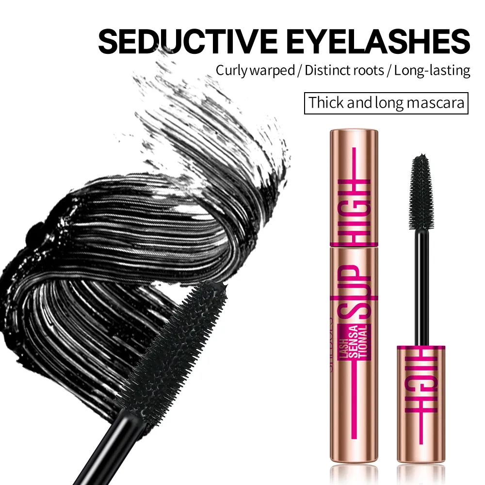 Super High 4D Waterproof Mascara - Volumizing Curling & Lengthening Formula Smudge-Proof Long-Lasting Black Mascara