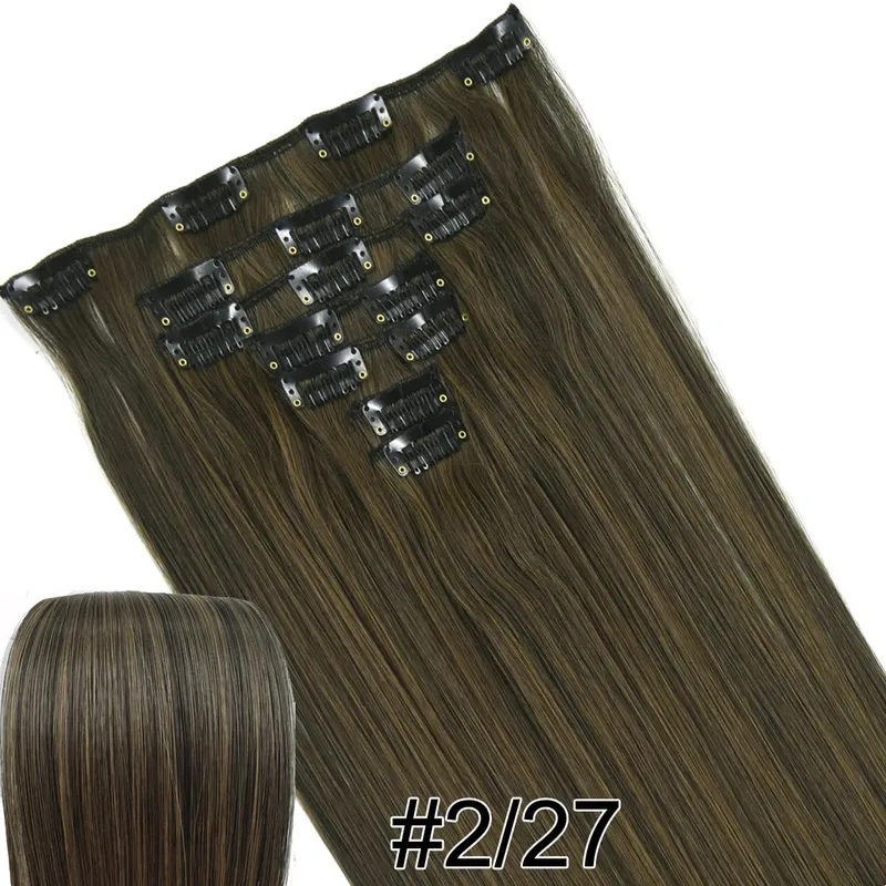 Synthetic Hair Fiber Heat Resistant130gr Straight clip in Hair Extensions 7006