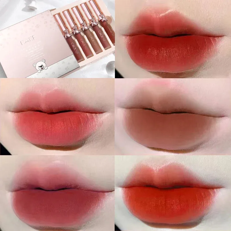 5 Colors Lipgloss Makeup Sets Waterproof Liquid Lipstick Matte Lasting Velvet Lip Mud Sexy Red Fashion Lip Stain Cosmetics