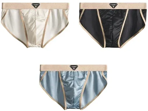 Slips en soie glacée pour hommes, sous-vêtements semblables à du Satin, sous-vêtements d'été respirants à séchage rapide, sous-vêtements Sexy avec pochette en U, 1/3 pièces