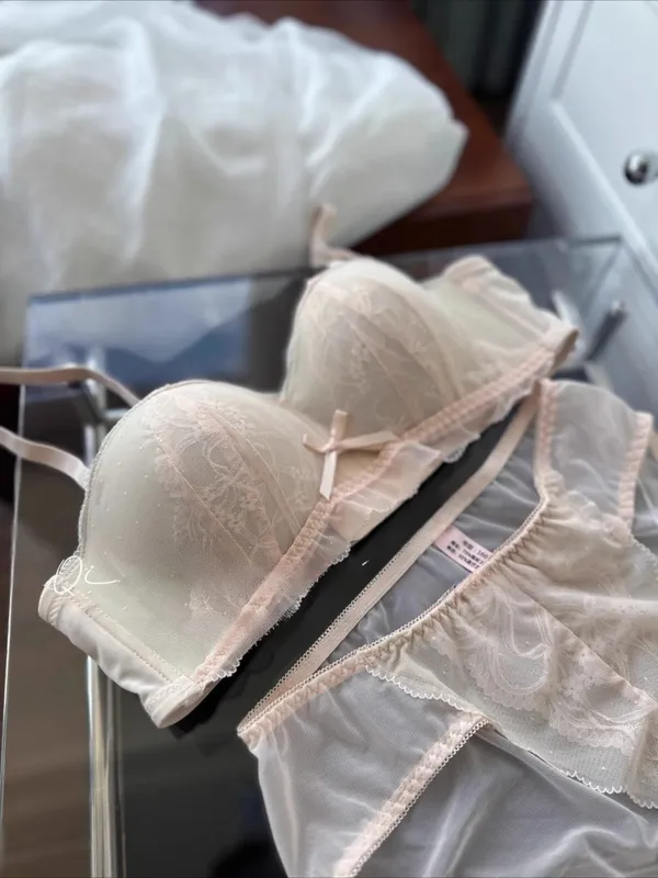 Victoriansk inspireret Demi BH & Knicker Sæt | Sheer Mesh Lace Push Up for lille buste Anti-Sagging | Luksus Lingeri MOYISU Trusse