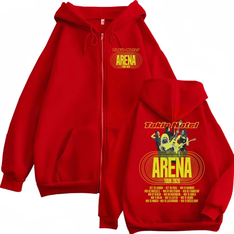 Tokio Hotel Arena Tour 2026 Dragkedja Huvtröjor Herr Kvinnor Mode Rock Zip Up Pullovers Hög kvalitet fleece långärmade sweatshirts