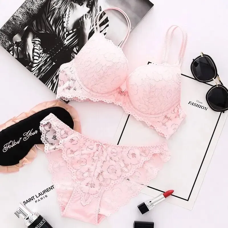 Women Lace Bras Set Low Waist Panties Underwire Top Big Size Bra Sexy Lingerie Set Female Comfortable Girls Underwear Sets Top — image 1