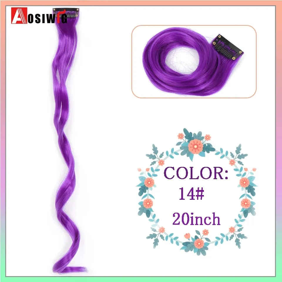 22" Synthetic Long Straight Rainbow Highlight Colored Hair Extensions Clip In One Piece Ombre Pink Purple Green Yellow For Wome